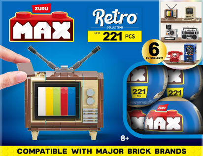 The Zoofy Group , LLC - Wholesale Build-a-Toy - Kids - ZURU MAX PREMIUM BRICKS RETRO CONSTRUCTION 15 PC PDQ0