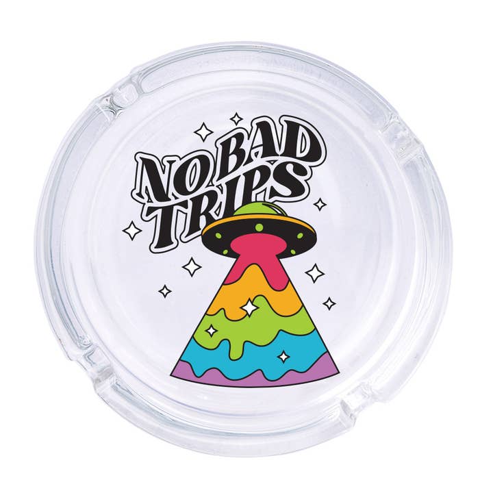 No Bad Trips Glass Ashtray for wholesale by femfetti