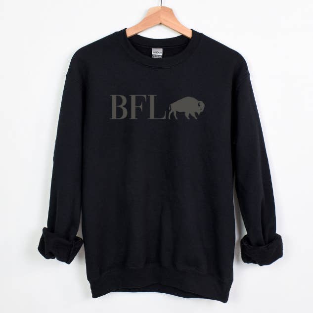Black BFLO Sweatshirt for wholesale by The Vollenweider Co.