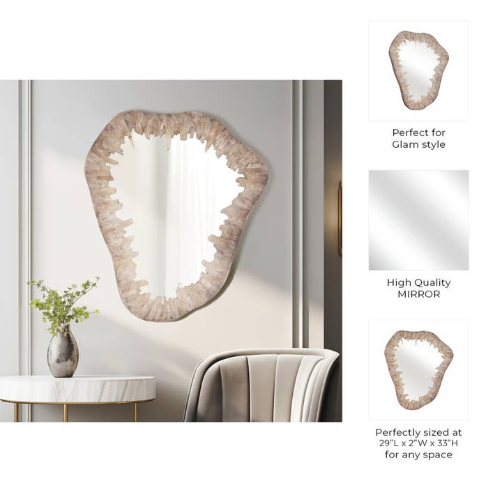Sagebrook Home - Wholesale Wall Mirror - Wall Mirror - Ivory Glass Quartz Organic Edge, 33 in.3