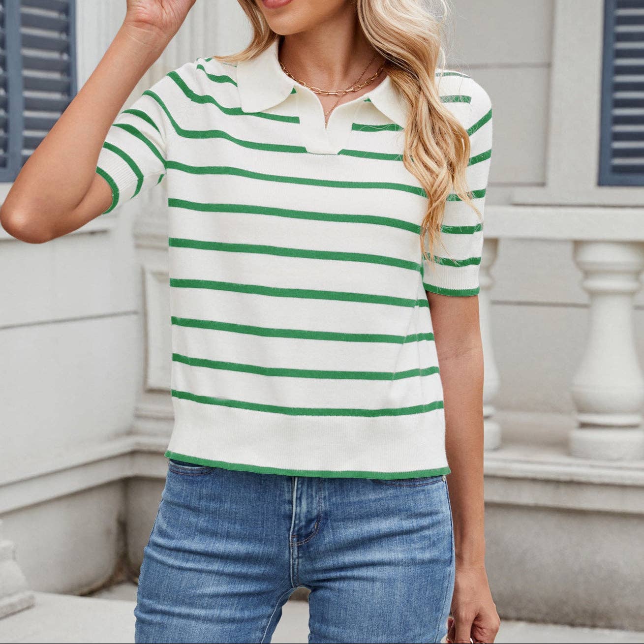 safistyle - Wholesale Knit Top - Women's - Women’s Casual Striped Lapel Sweater Top4