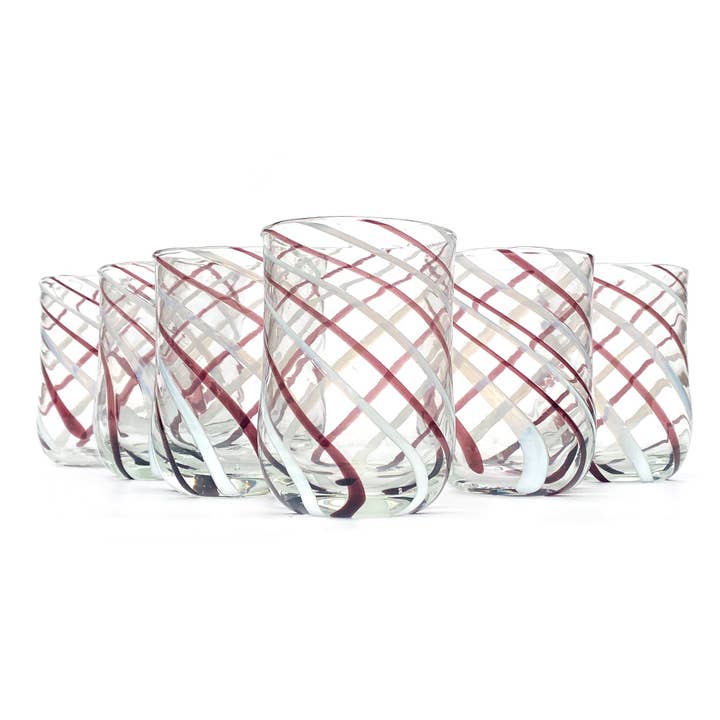Mazzega Art & Design - Wholesale Drinking Glass/Cup - 6 Hand-Blown and Handcrafted Cylinder Glasses with Murano Sticks - The Colors of Murano - CILINDRO SPIRAL 350 ml.
