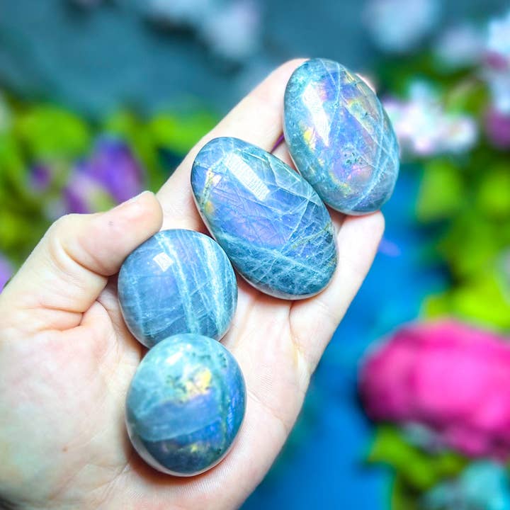 Mandala Gems - Wholesale Spiritual Stone/Crystal - Ethically Sourced Purple Labradorite Crystal Palmstones1