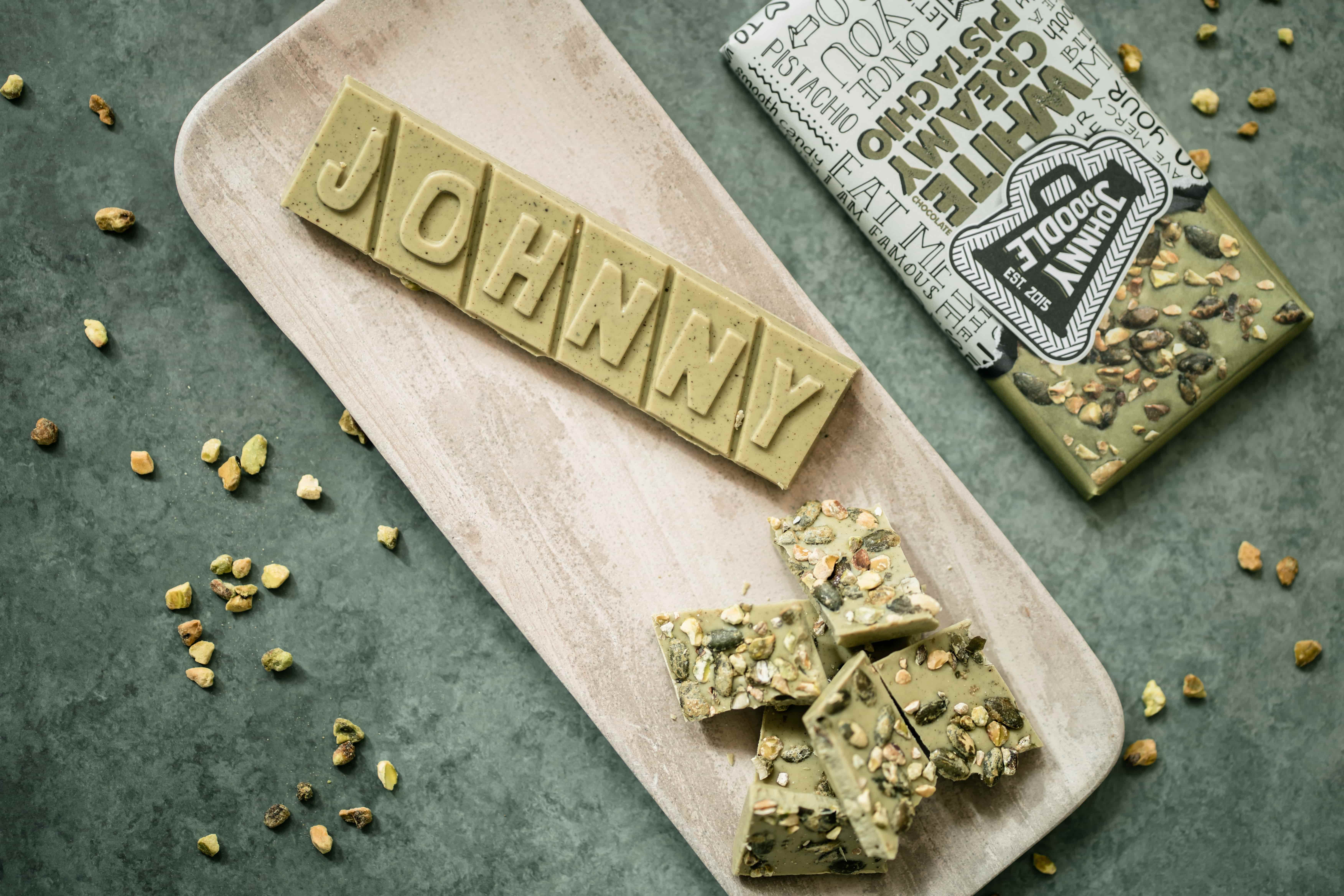 VS Food Online - Johnny Doodle - Vendita all'ingrosso Barretta di cioccolato - Cioccolato bianco cremoso al pistacchio - Johnny Doodle - Fairtrade2