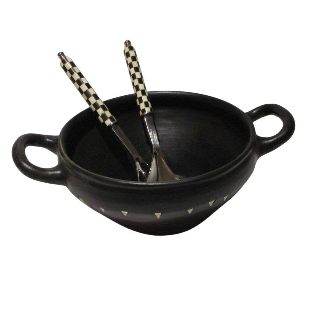 Shastra Home – Loiça para aperitivos por atacado – Conjunto de 2 Peças para Servir Salada em Aço Inoxidável - Cabo Xadrez2