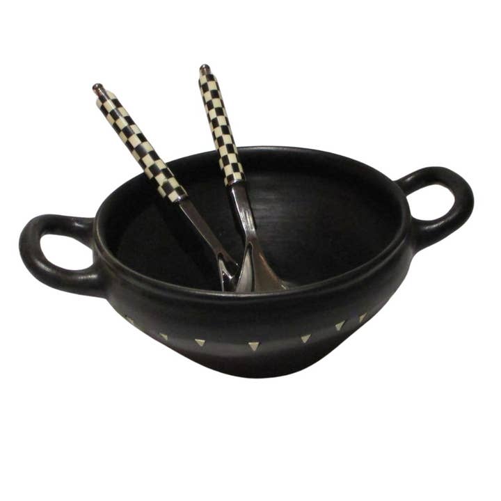 Shastra Home – Loiça para aperitivos por atacado – Conjunto de 2 Peças para Servir Salada em Aço Inoxidável - Cabo Xadrez2