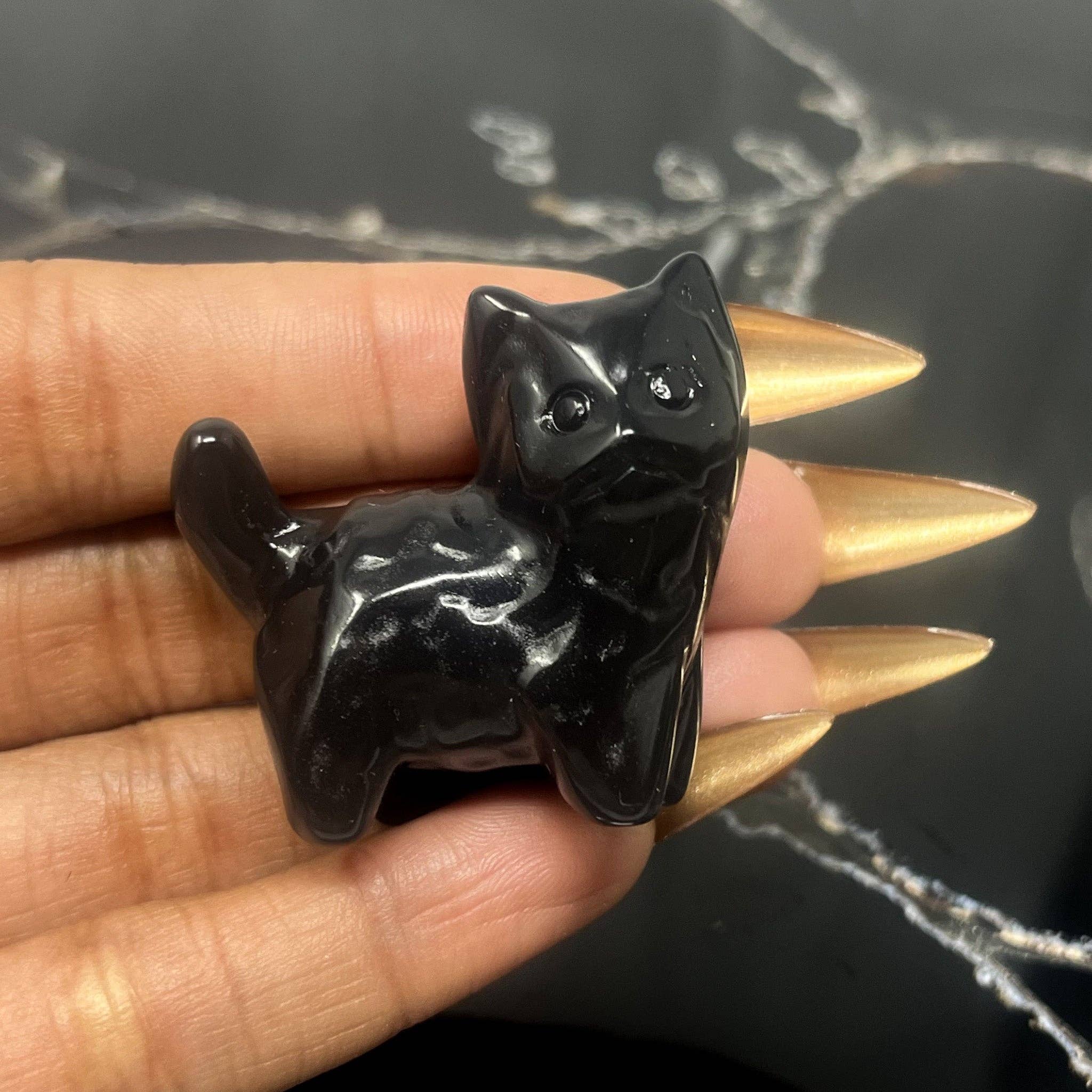 The Crystal Tabby - Vendita all'ingrosso Statuette decorative - Scultura di Gattino in Ossidiana1