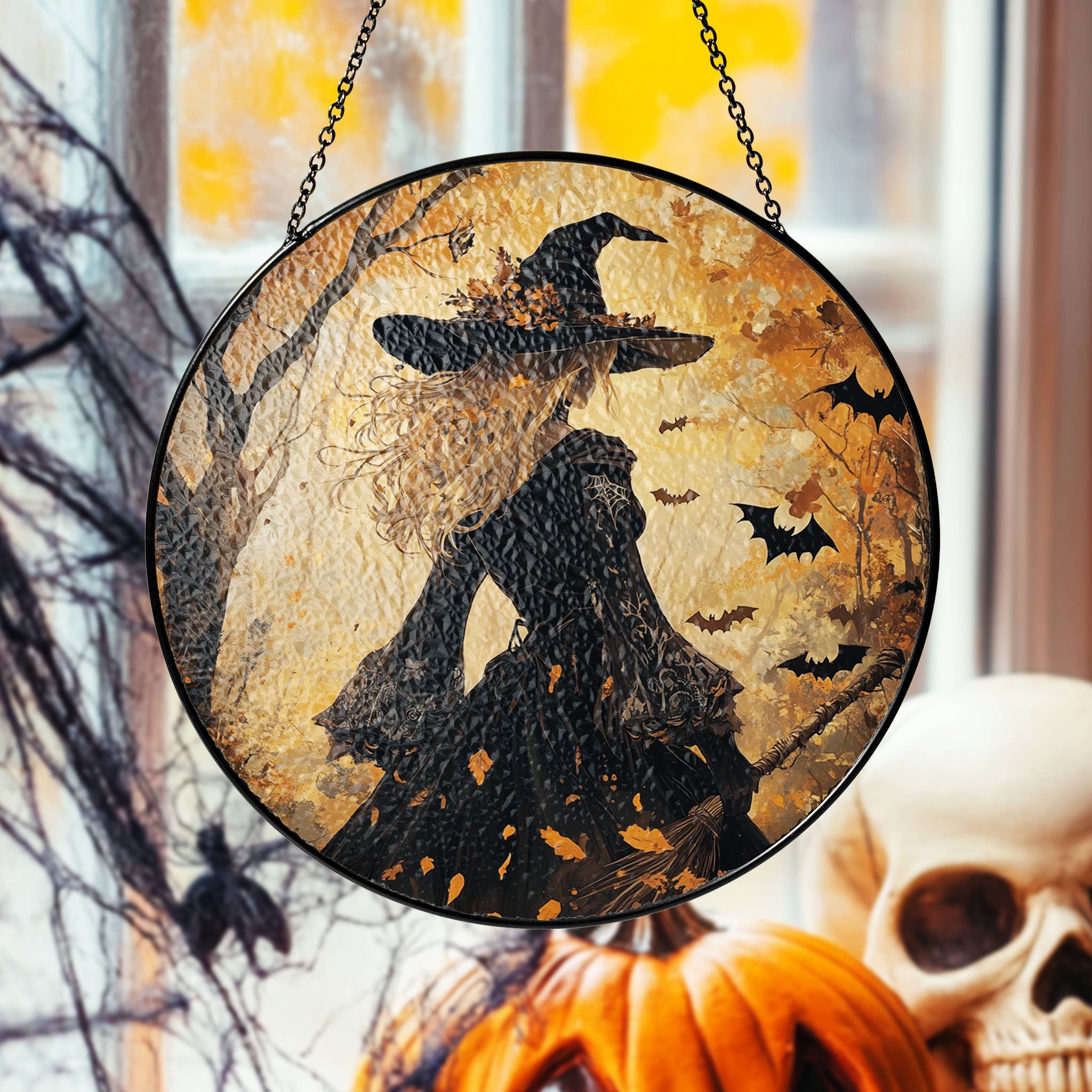 NVC Ecommerce LLC – wholesale Suncatcher – Witch Halloween Suncatcher, Gothic Witch Glass ornament