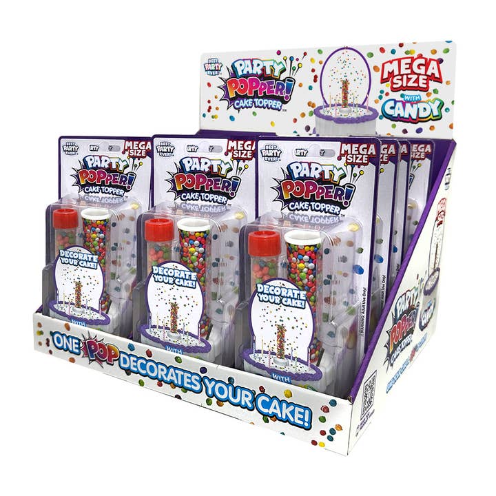 Mega Party Popper! Cake Topper with Candy Counter Display for wholesale by JFL Enterprises