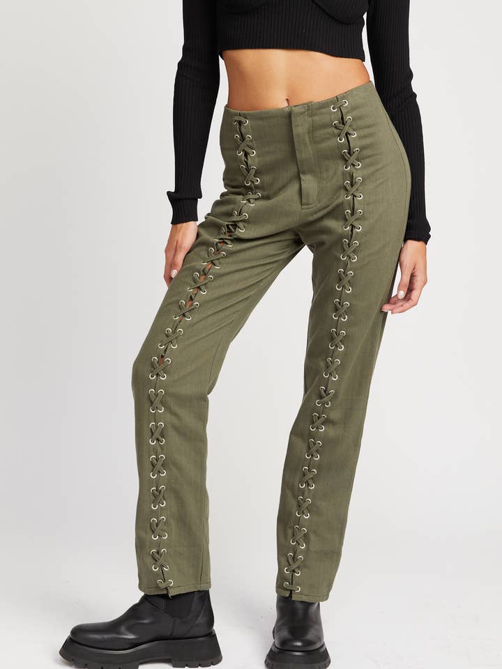 LOW RISE STRAIGHT LEG W RACE DETAILED PANT for wholesale by Emory Park