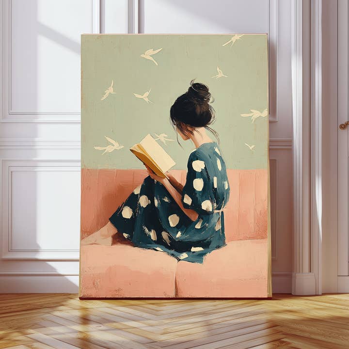 Kvinde læser maleri portræt kunsttryk for engroshandel hos Kumo Art Prints