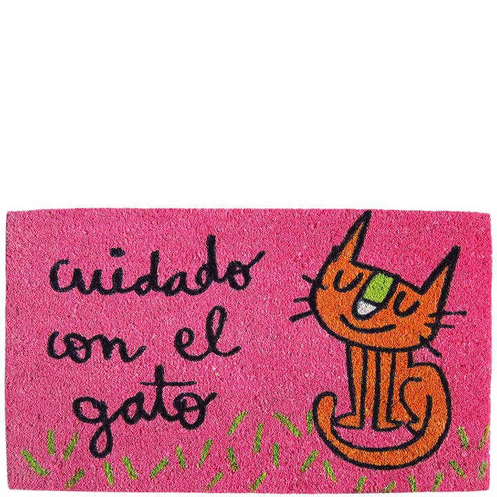 Doormat “be careful with the cat” pink for wholesale by Laroom