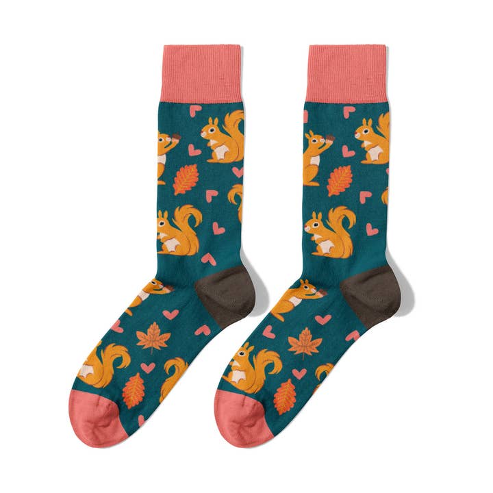 Seamless Green Organic Cotton Squirrel Socks for wholesale by Billy Brown