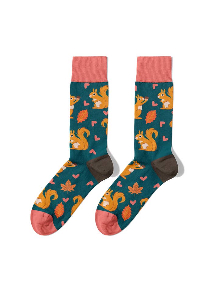 Billy Brown - Wholesale Socks - Unisex - Seamless Green Organic Cotton Squirrel Socks