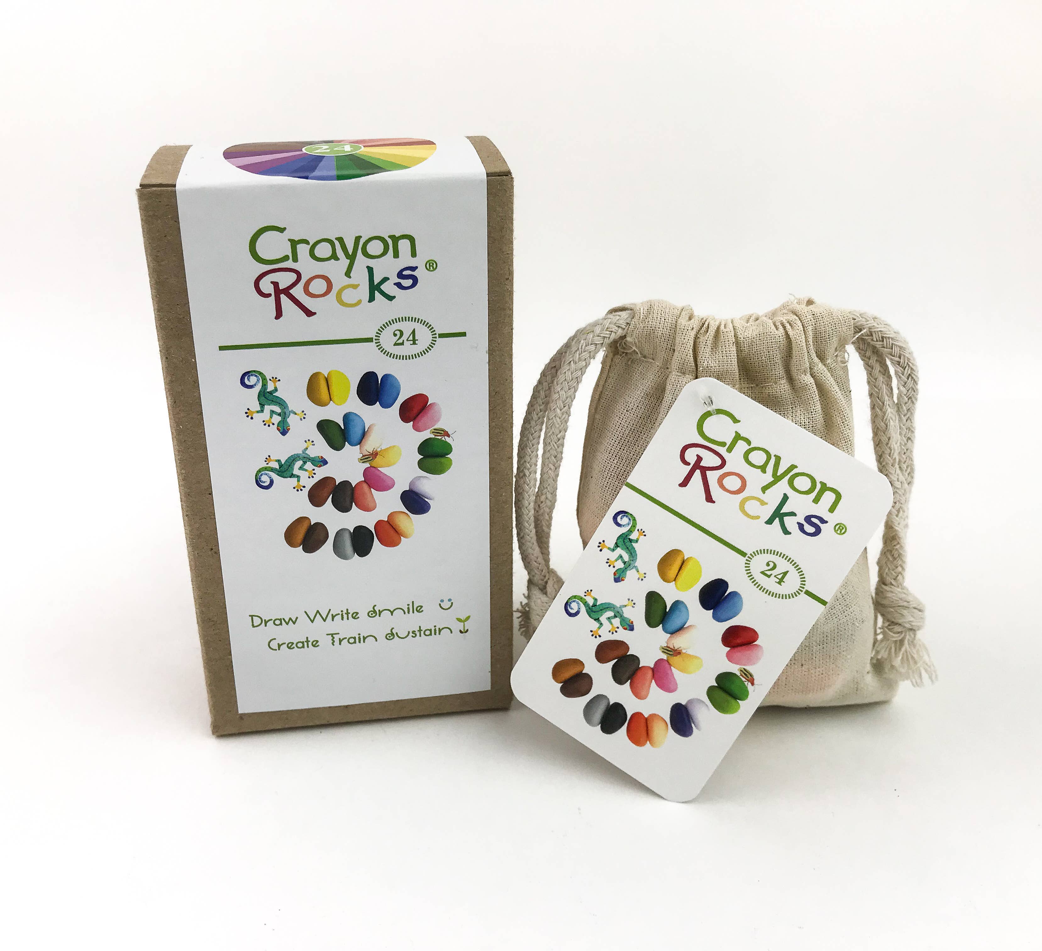 Crayon Rocks - Vente Set de coloriage – enfant et bébé - 24 cailloux de cire dans un sac en mousseline - En solde !! TEMPS LIMITÉ !!!