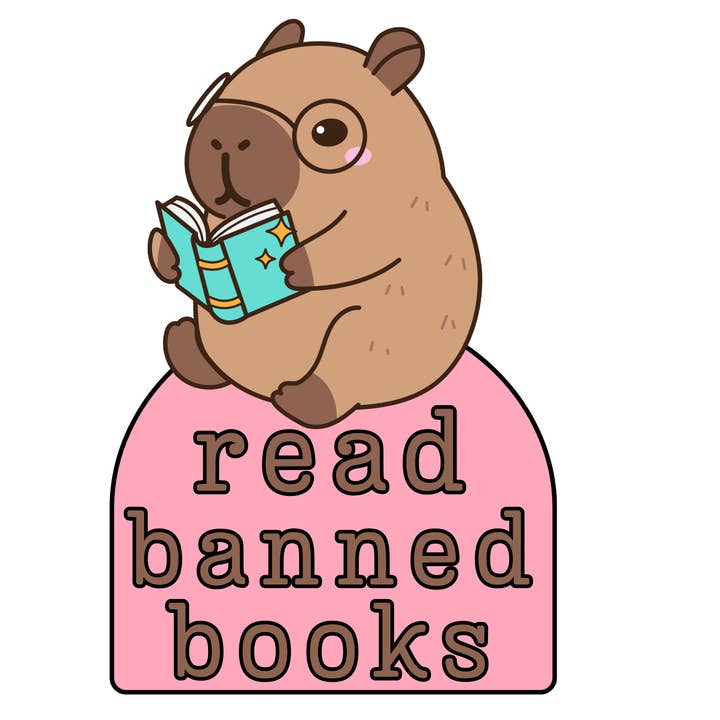 Capybara "Read Banned Books" Sticker #2 for wholesale by Jaala Spiro