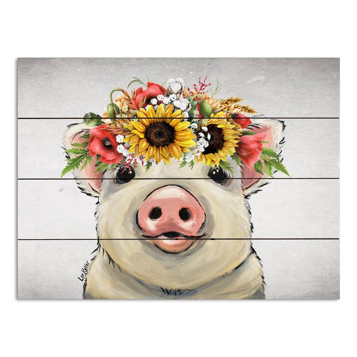 Enseigne Cochon en Bois de Palette 12x16", Art Mural en Bois Cochon d'Automne pour la vente par Hippie Hound Studios