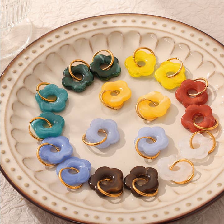 Color Resin Flower Statement Hoop Earring in Stainless Steel and other Purchase Wholesale resin flowers. Free Returns & Net 60 Terms on Faire trending on Faire.