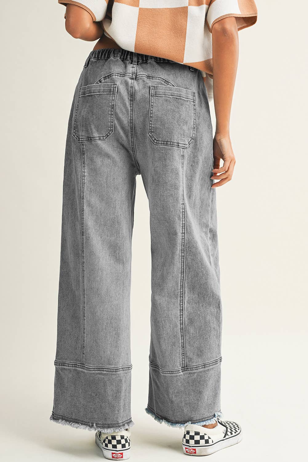 Little Daisy Closet - Wholesale Jeans - Women's -  LDC Drawstring Seam Detail Raw Hem Wide Leg Denim Pants7
