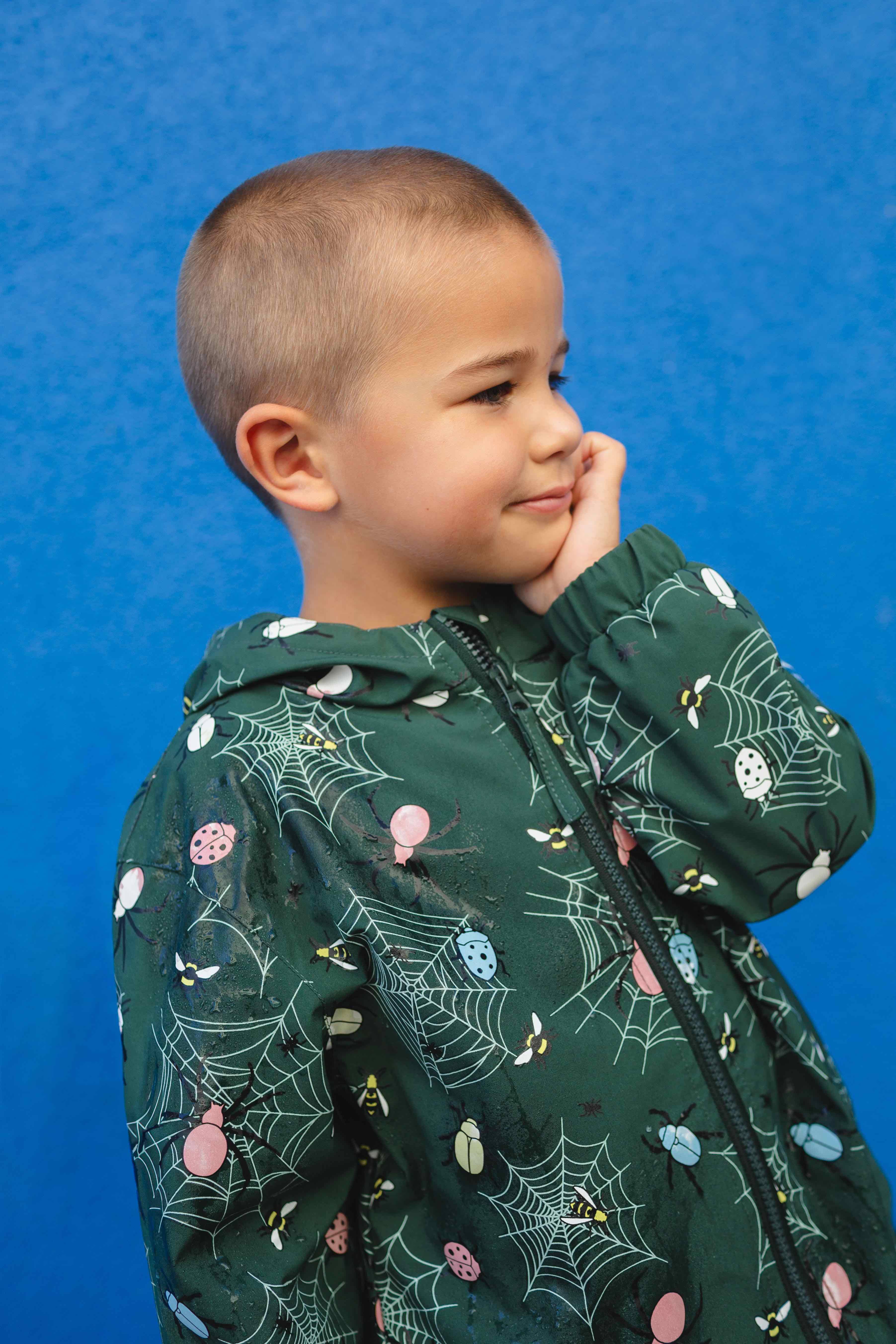 Holly and Beau – wholesale Raincoat – Kids – Green Bugs Color Changing Kids Raincoat1