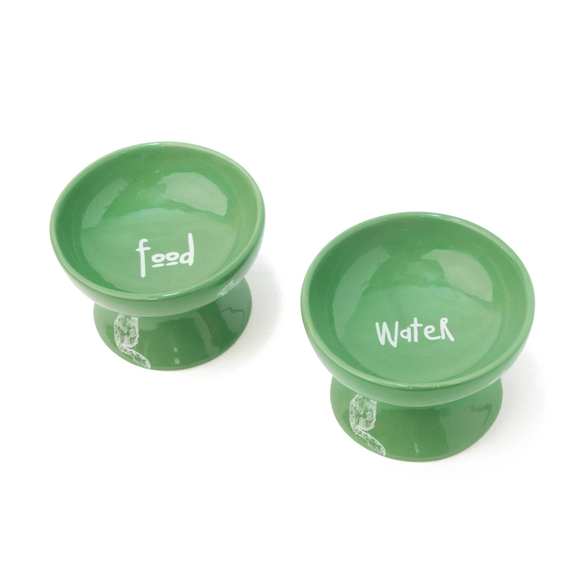 Helio Ferretti - Wholesale Pet Bowl - Cat/Dog - RAISED GREEN CAT FEEDER - HAND PAINTED HF1