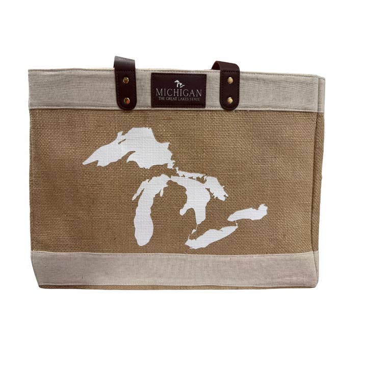 Grand Lacs - Sac fourre-tout en toile de jute pour la vente par My State Designs