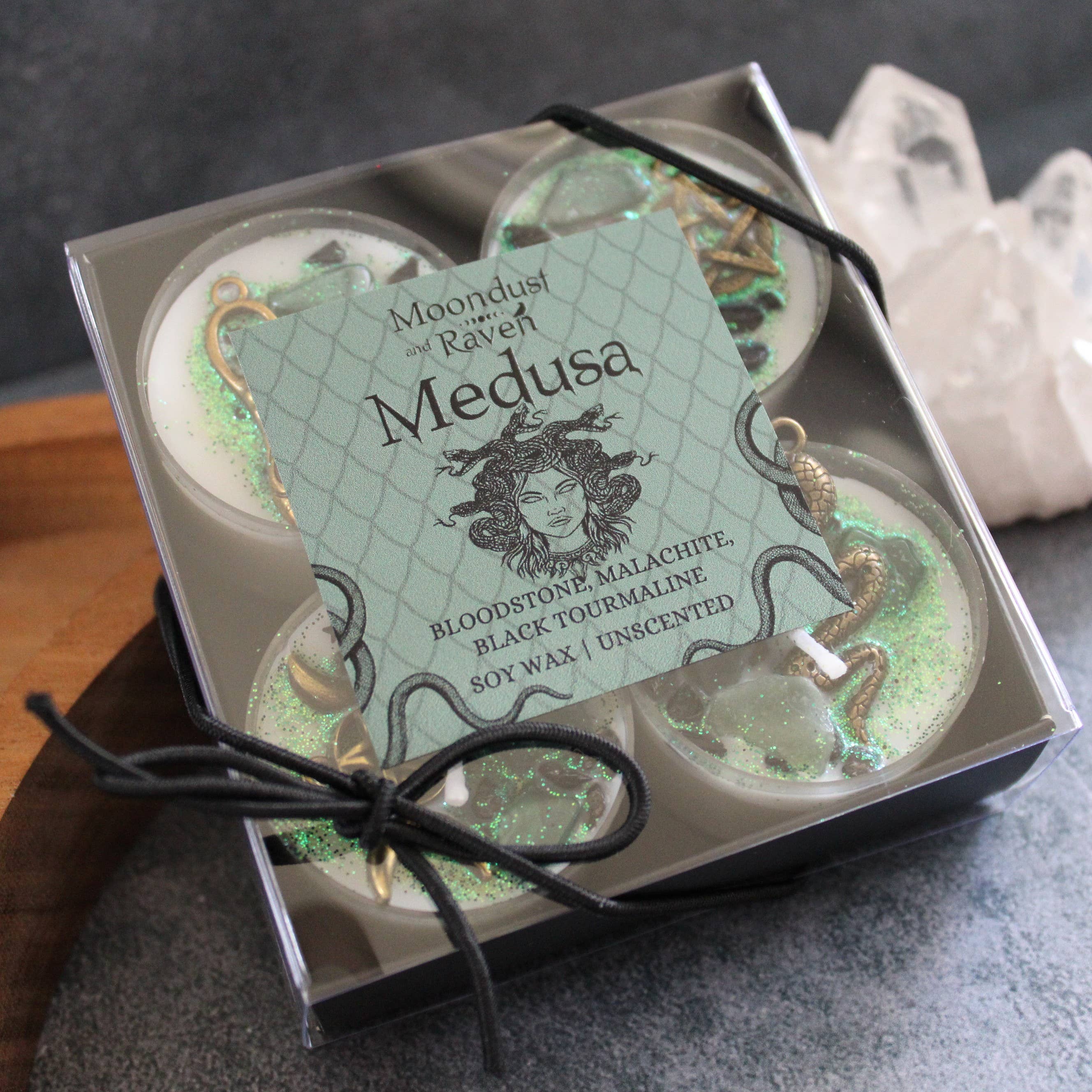 Moondust and Raven - Wholesale Tea Light Candles - Medusa Tealight Crystal Candles, Ritual Candles2