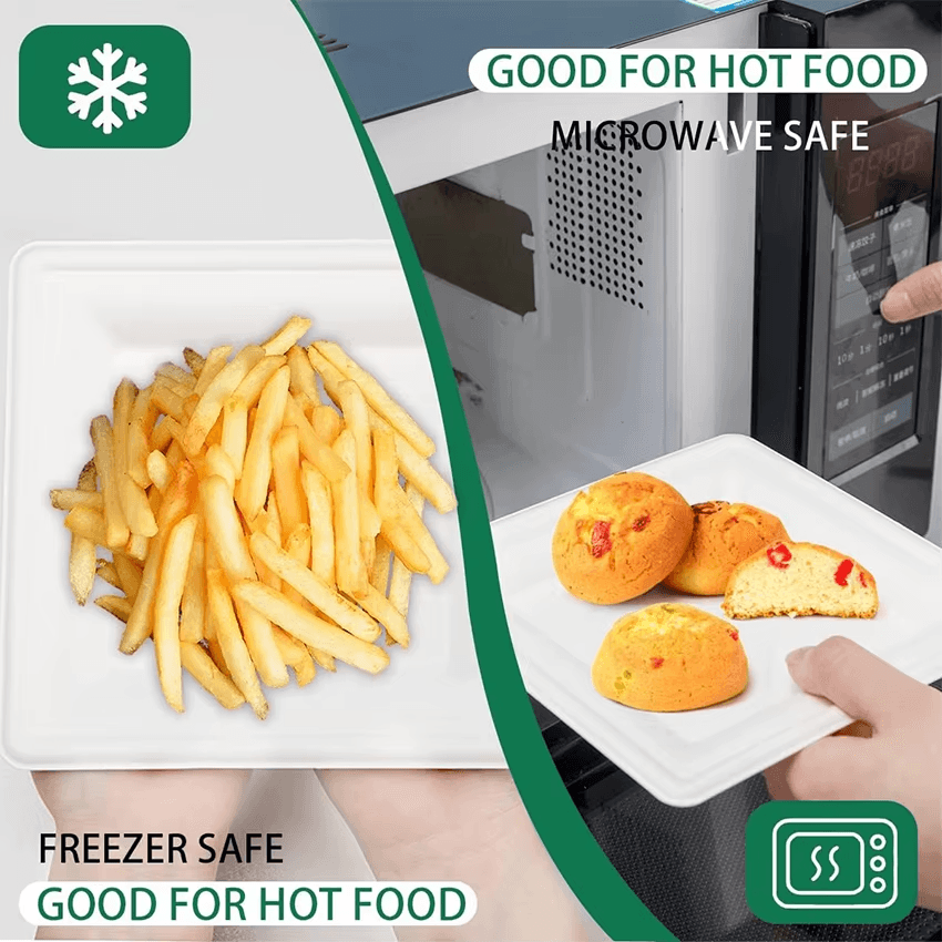 Clene Pack - Wholesale Disposable Plate - Bagasse Square Plates 8" Compostable Heavy-duty 500 Pack1