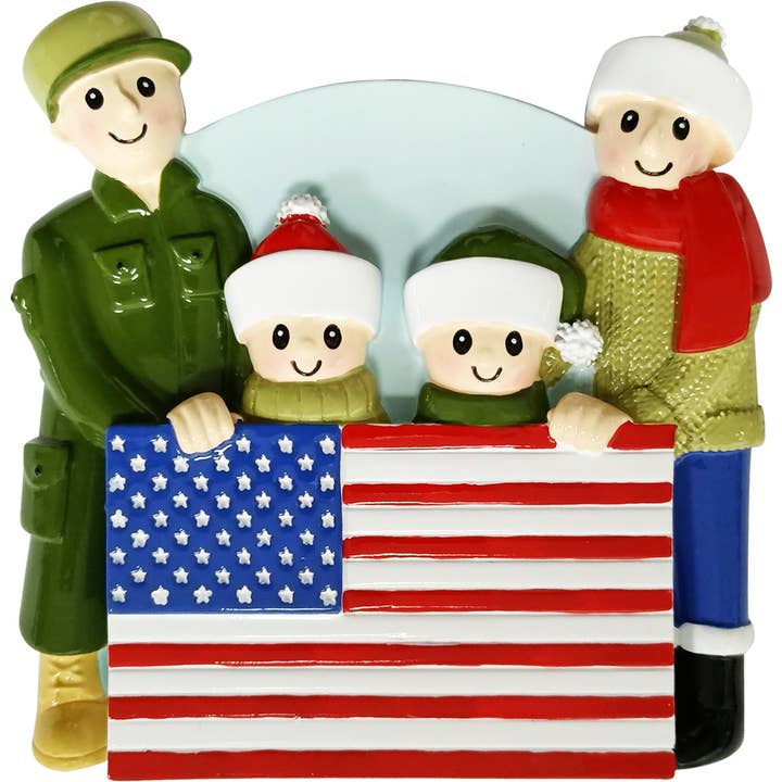 Light Skin Patriotic Family Personalized Ornament for wholesale by PolarX Ornaments