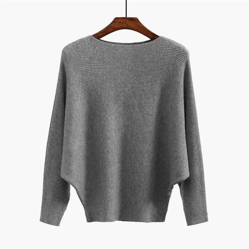 ShieldChic - Wholesale Knit Sweater - Women's - Solid Color One-Word Collar Bat Sleeve Knit Sweater2