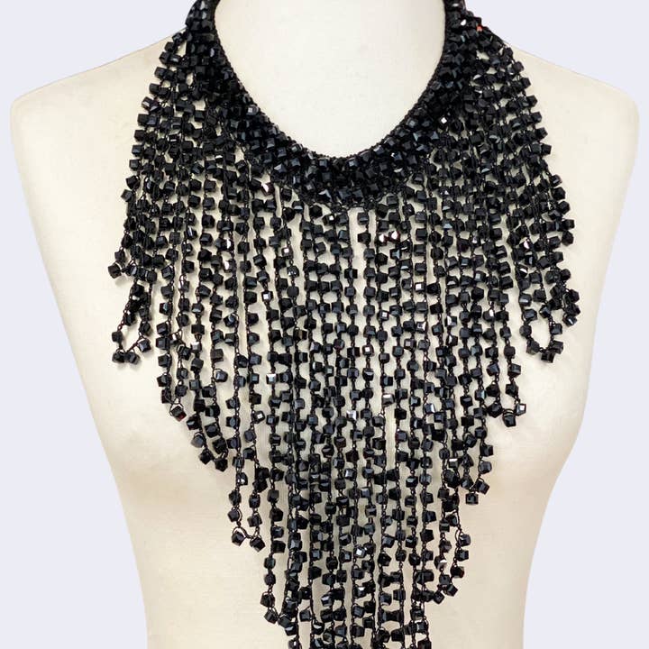 Jianhui London – wholesale Bib necklace – 6 x 6 Crystal Fringe Necklaces - Long Tassle