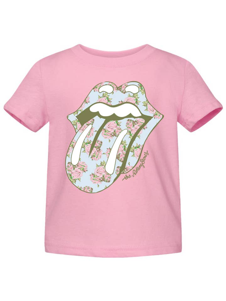 LivyLu - Vente T-shirt sérigraphié – enfant - T-shirt Rolling Stones Floral Lick Pink pour enfants0