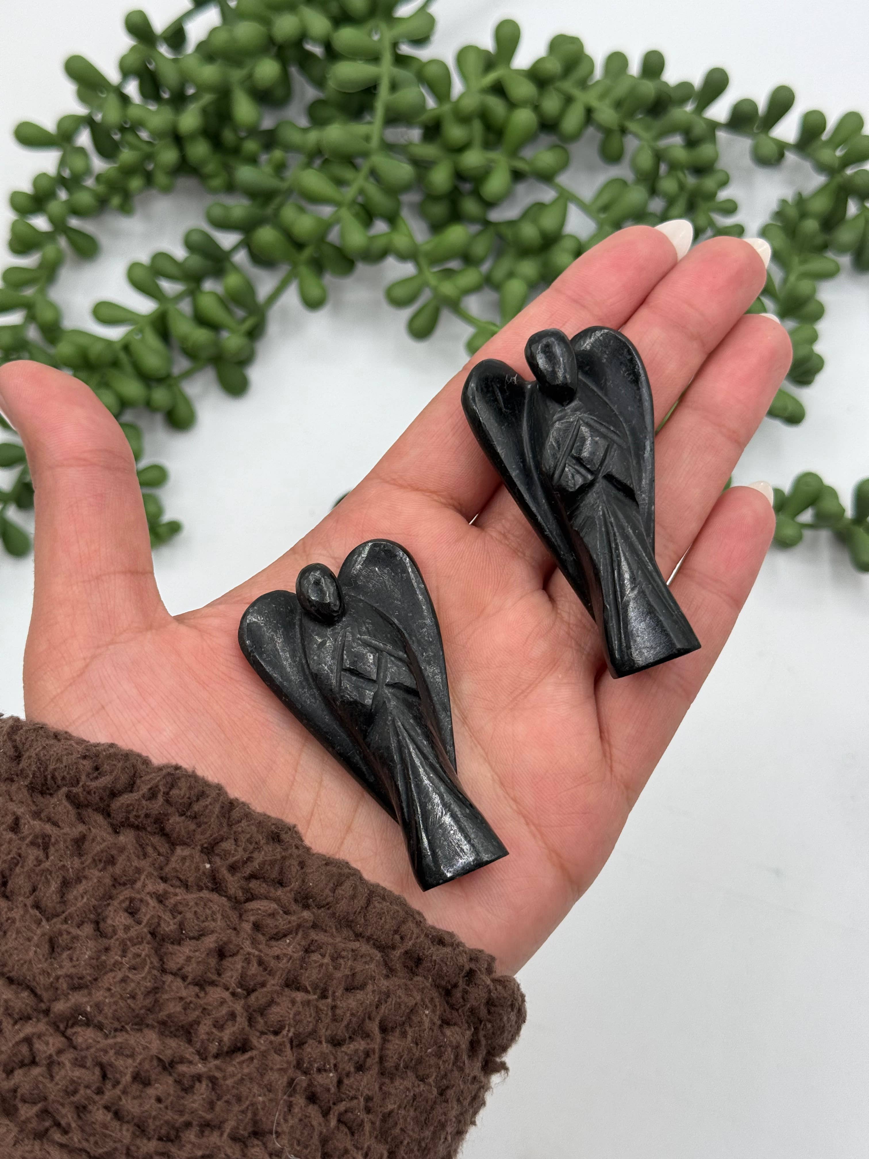 Meraki Gemstones – wholesale Decorative figurine – Shungite Hand Carved Angel  2" Tall (Approx)6