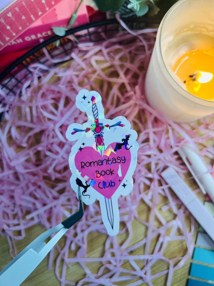 Romantasy Book Club Sticker – Sword and Heart Design for Fantasy Lovers, kindle stickers, gifts for book lovers for wholesale by TheBookShack