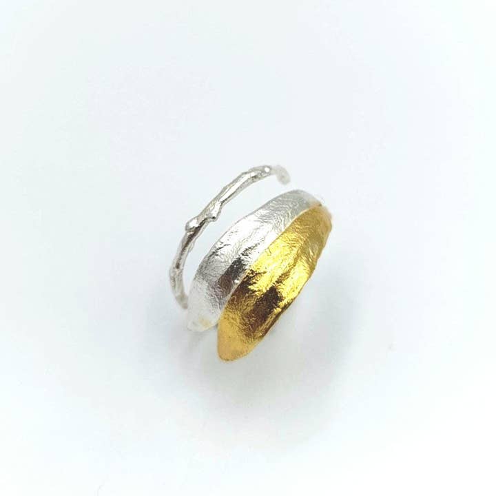 Gold-Silver Olive Leaf Ring, Gold-Plated Sterling Silver Jewelry, Gold Band, Gift For Her, Birthday Gift For Women, Handmade Jewelry for wholesale by Mother Nature Jewelry