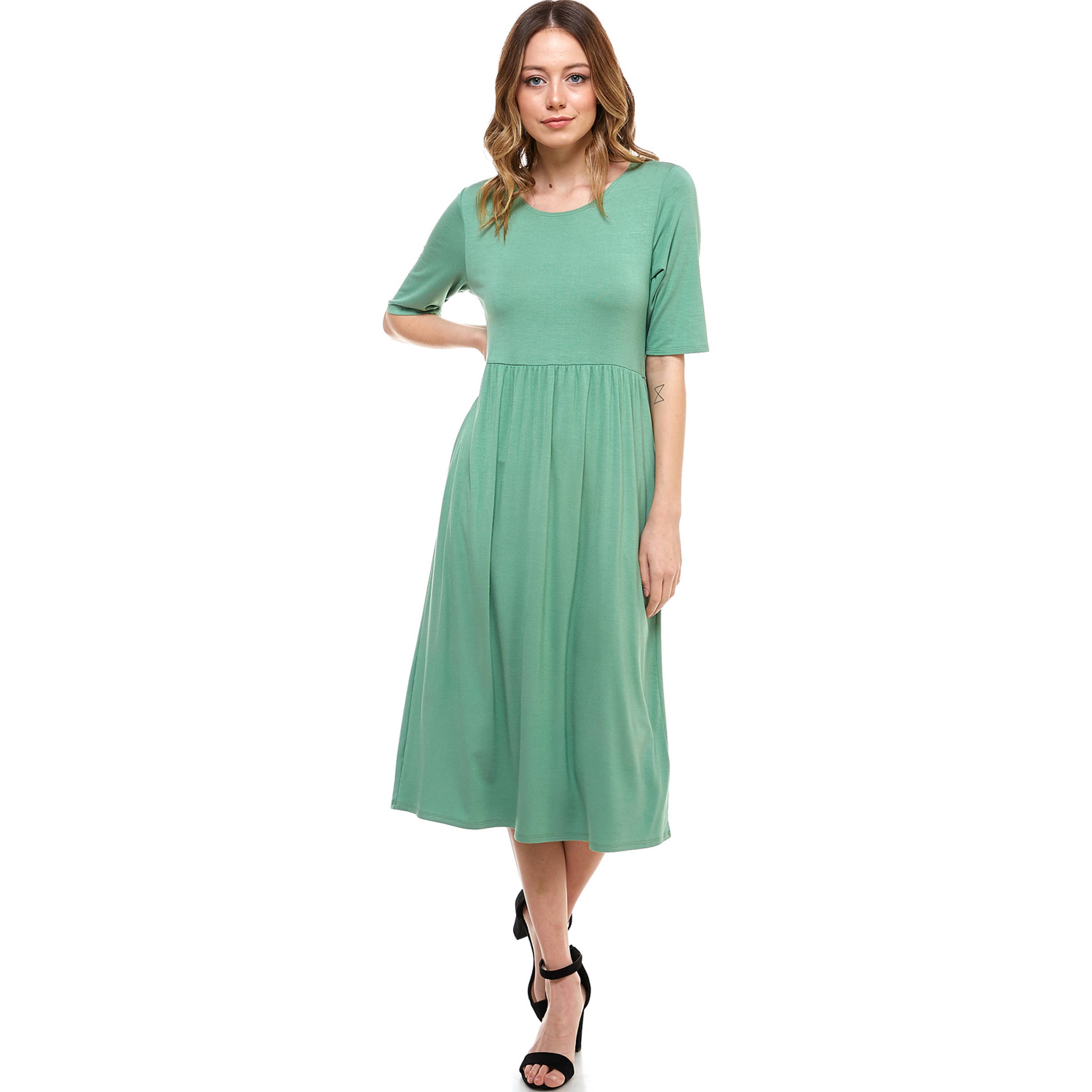 Hot Pink ADM-8267RS Elastic Waist Midi Dress With Pocket for wholesale on Faire7