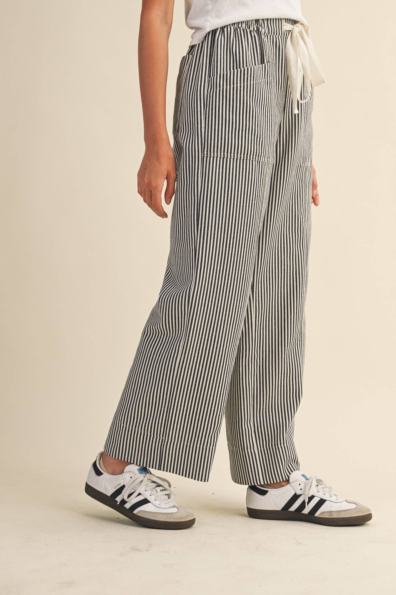 Black Offwht Stripe STRIPED WIDE LEG PANTS MP4461 for wholesale on Faire3