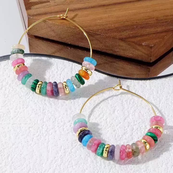 Stone Beaded Hoop Multicolor Earrings for Women for wholesale by Purple Myrtle