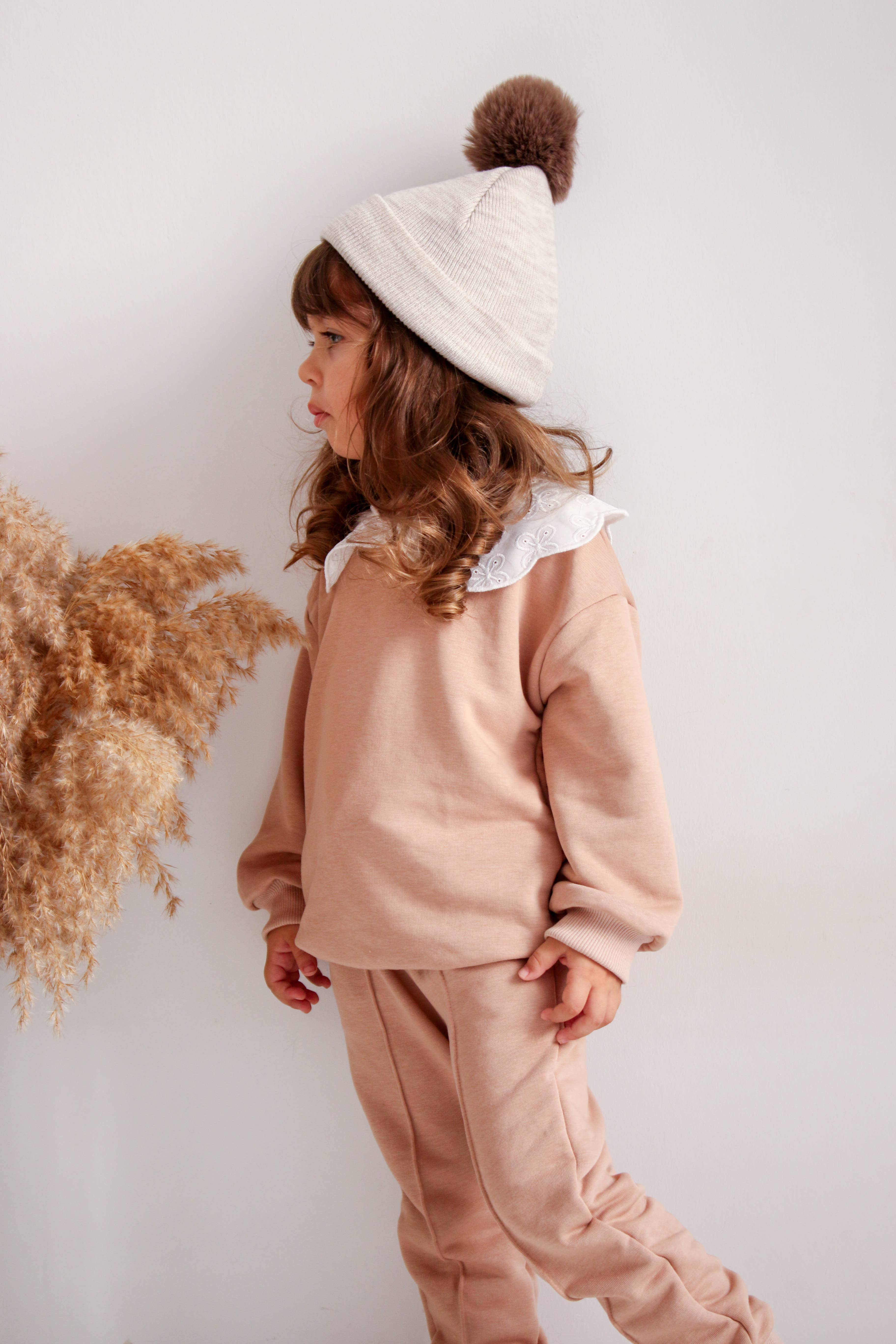 Vizon Single Pom Pom Baby/Kid's Marble Beige Beanie Hat 0-8 Years for wholesale on Faire7