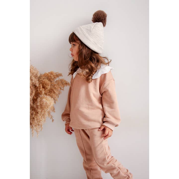 Vizon Single Pom Pom Baby/Kid's Marble Beige Beanie Hat 0-8 Years for wholesale on Faire7