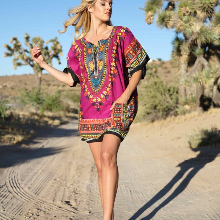 Ananda's Fashion - Wholesale Blouse - Women's - African Print Dashiki Short Caftan Beach Cover up