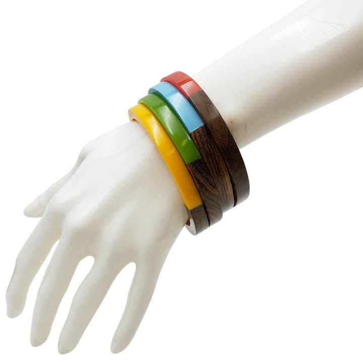 Treasure Jewelry – wholesale Bangle bracelet – Wooden Lucite Bangle Sets - Vibrant Resin and Wooden Bangles