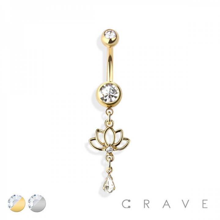 LOTUS 316L SURGICAL STEEL DANGLE NAVEL RING for wholesale by CRAVE