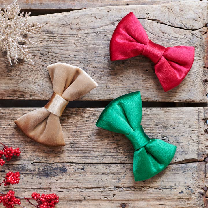 Sweet William Designs - Wholesale Pet bow tie – Dog - Bow Tie - Christmas Gold Velvet5