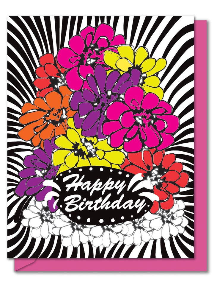 Zin Birthday - Carte d'anniversaire Zinnia Glam Fashion Maximal pour la vente par Mirthos Paper