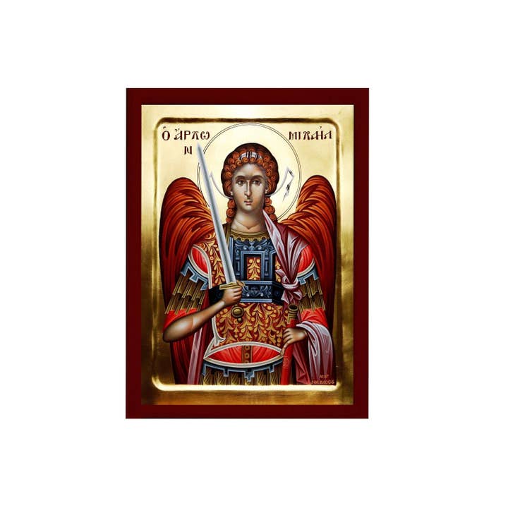 TheHolyArt – wholesale Väggplakett – Ärkeängel Michael ikon, Handgjord grekisk-ortodox ikon av St Michael, Bysantinsk konst vägghängande på trä plack religiös ikon, religiös gåva (3)1