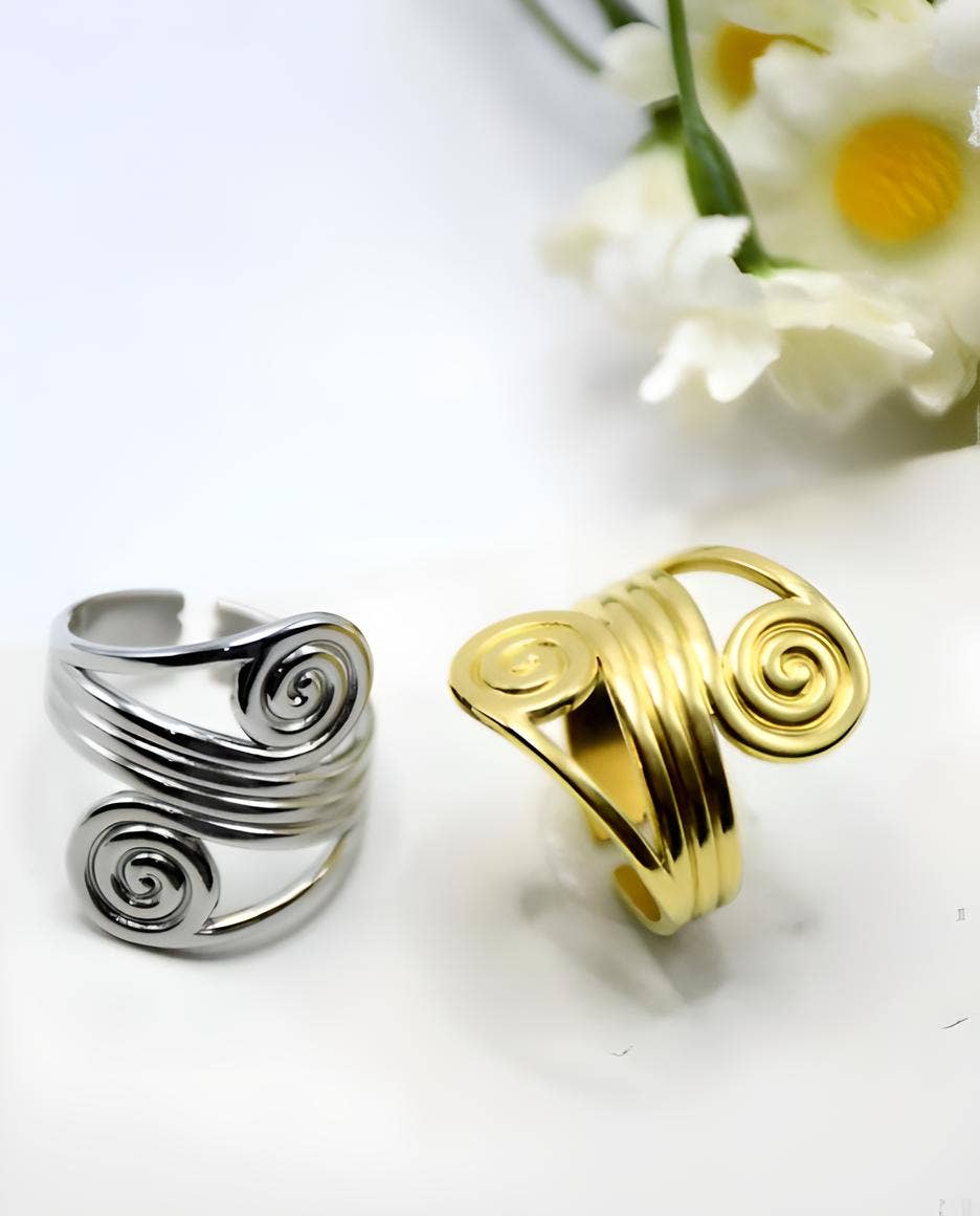 Wild & Free - Wholesale Cocktail/Statement Ring - Anillo de acero en forma de espiral ajustable2