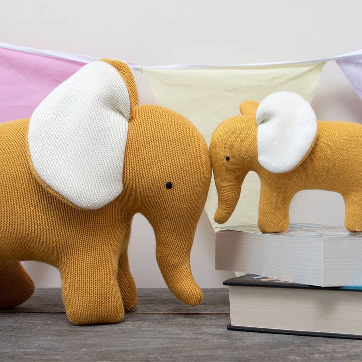 Best Years Ltd - Wholesale Stuffed/Plush Toy - Kids & Baby - Large Elephant Plush Toy in Mustard Organic Cotton Knit