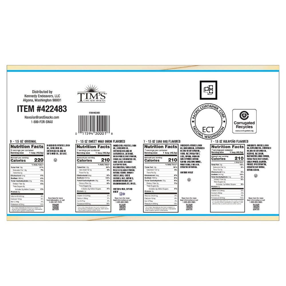 Swift Trade Group LLC – wholesale Chips – Hawaiian Brand Kettle Style Potatischips, Ösortiment Pk1