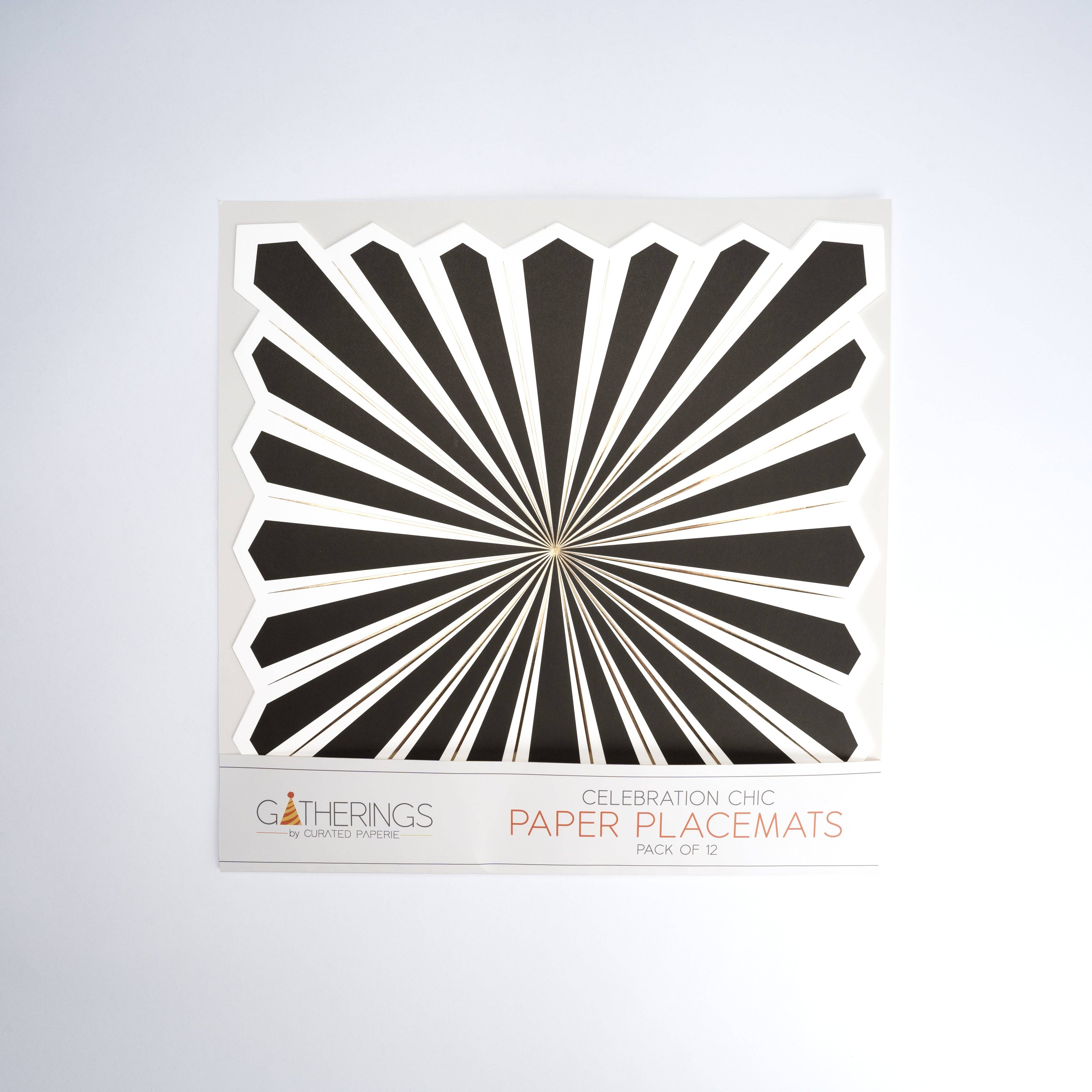 Gatherings by Curated Paperie - Venta al por mayor Mantelito desechable - MCL23-PL9- Mantel de Papel Chic de Celebración Negro con Foil Dorado5